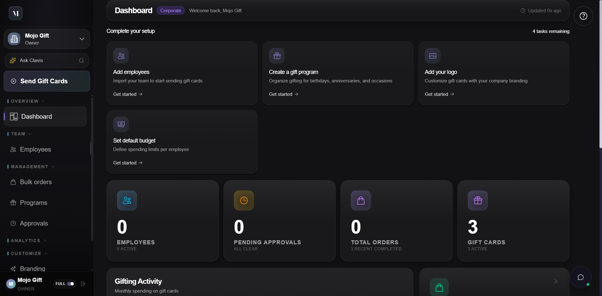 Platform Features section titled 'Everything you need in one place' with four tabs (Dashboard, Orders, Team, Approvals) and a live dashboard demo.